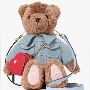 NWT Kate Spade NY Katey Denim Bear 3D Valentine Bear w/Heart Purse Crossbody Bag